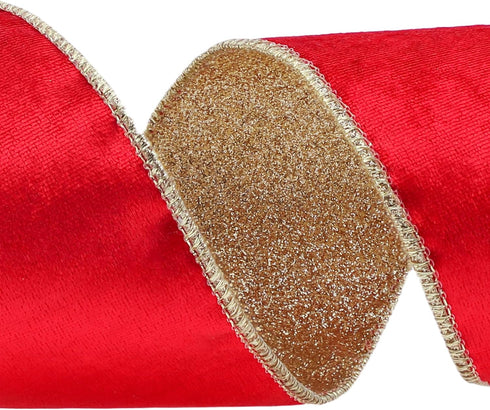 10 Yards Velvet Wired Ribbon 4 Inch Metallic Crushed Velvet Christmas Ribbon for Wrapping Christmas Tree DIY Crafts, Wreath Decoration, Bow Making...