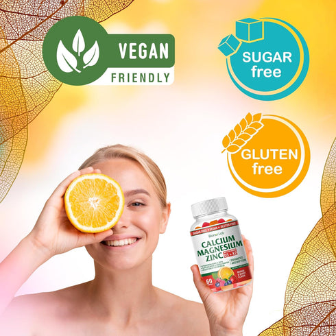 Calcium Magnesium Zinc Gummies with Vitamin D3 & K2 - High Potency Enhanced Absorption - Orange and Berry Flavored...