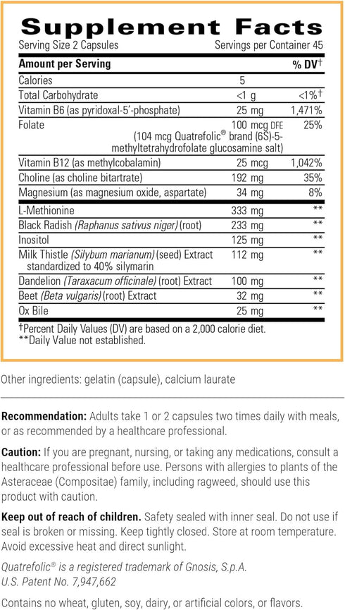 Integrative Therapeutics Lipotropic Complex - Liver Support with Milk Thistle, Vitamin B12, Bile Salts & Dandelion Root Extract* - Gluten-Free & D...