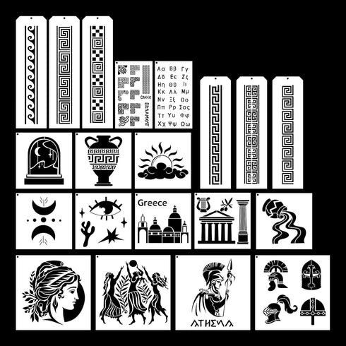 Greece Knight Stencils for Painting - 20 Pcs Greca Geometric Patterns Stencils for Crafts, Reusable Abstract Stencil Template for Painting on Maki...