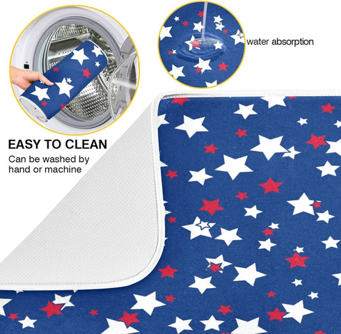 USA Patriotic Stars Memorial Dish Drying Mat 18 X 24 Inch Red Blue White Independence Day Dry Dishes Pads Tableware Mats Protector for Kitchen Cou...