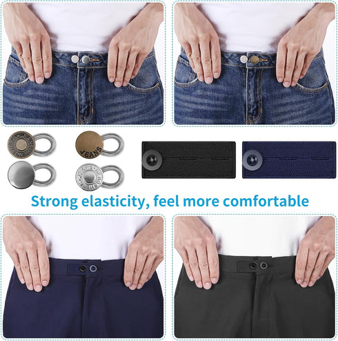 18PCS Button Extenders for Jeans, Pants Waist Button Extender for Women Men, Jeans Button Extender Stretchy Waist Extension, 6 Sizes Pants Button ...