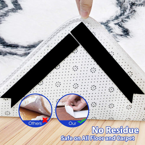 Rug Tape,16 Pcs Dual Sided Washable Removable Rug Stopper Grip Your Area Rug, Non Slip Adhesive Prevent Curl for Hardwood Floors Grip Carpet Corne...