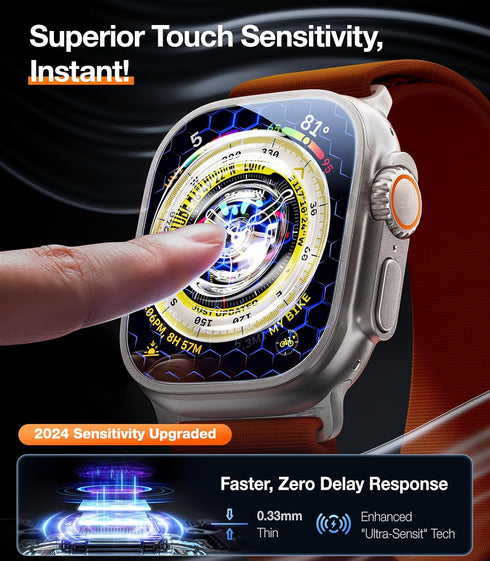 UltraGlass TOP 9H+ Glass for Apple Watch Ultra 2/Ultra Screen Protector (Military Grade Shatterproof & Longest Durable) Original Fit & Full Covera...