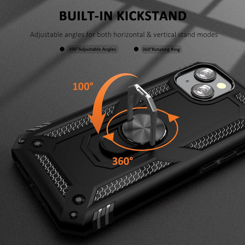 Phone Case for 13 iPhone Case iPhone 13 Phone Case for Men Heavy Duty Armor Case with Kickstand and Ring for iPhone 13 - Black......