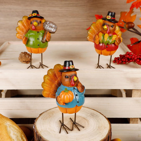 FORUP Thanksgiving Turkey Tabletop Centerpiece Decor, Set of 3 Resin Turkey Friends Decoration for Autumn Fall Thanksgiving Harvest Home Decoratio...