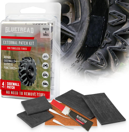 GlueTread External Patch Kit - for Tubeless Tires - No Need to Remove Tire - Kit Includes Enough Material to Patch 4 Tires - ATV Sidewall Repair K...
