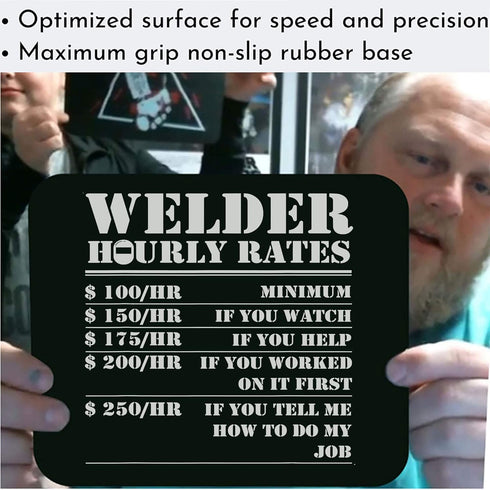 Funny Gag Sarcastic Mousepad Welder Hourly Rate Funny Welding Worker Employees Coworker Men Women Gift Office Poster Black Computer Mouse mat Mous...