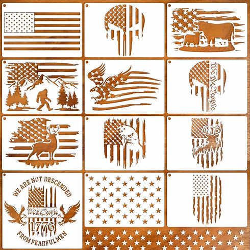 12pcs American Flag Stencil Star Stencils for Painting Union 50 Stars 1776 Military We The People Template for Flag Patriotic Wood Burning Stencil...