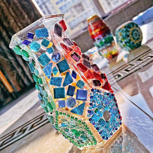 400g/0.88lb DIY Mosaic Tiles for Crafts, Colorful Glass Mosaic Kits for Adults, 280 Pcs Various Shapes Stained Glass Mosaic Tiles,Children Handmad...