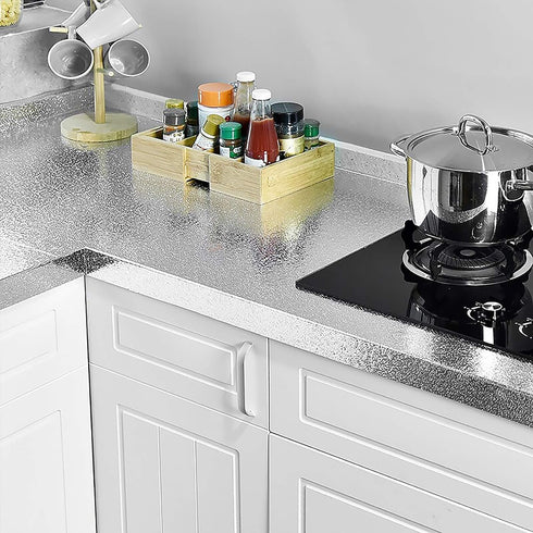 VEELIKE 15.7''x236'' Kitchen Backsplash Wallpaper Peel and Stick Aluminum Foil Contact Paper Self Adhesive Shelf Paper Oil-Proof Heat Resistant Wa...