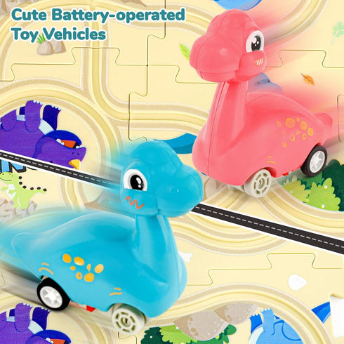 Puzzle Racer Kids Car Track Set with 2 Dino Cars, Kids Toys Boys 3-5, Toys for 2 3 4 5 6 Year Old Boys, Toys for Ages 2-4 Boys, Car Tracks for Tod...