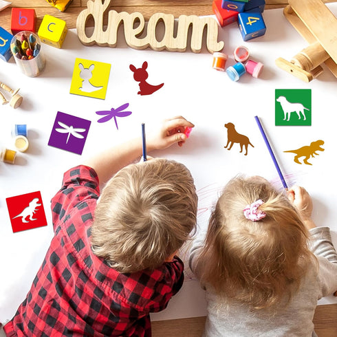 24 Piece Stencils for Kids Stencils for Painting Sidewalk Chalk Stencils Outdoor Garden Themed Stencils Animal Style Collection-8in...