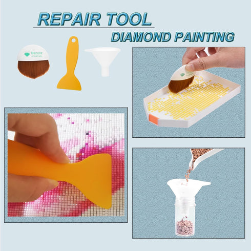 Benote Diamond Art Painting Accessories Tools, Diamond Paint Brush, Straightener Fix Tool, Silicone Foldable Funnel, 5D Diamond Art Kits for Diamo...