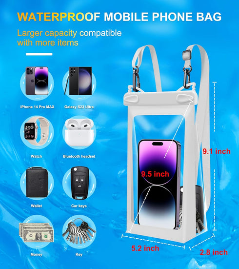 Universal Oversized Floating Waterproof Pouch with Lanyard,Underwater Dry Bag for iPhone 15 14 13 12 11 Pro Max XS XR X,Samsung Galaxy S24,Google ...