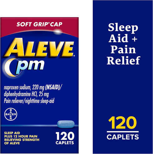 Aleve PM Sleep Aid Plus Pain Reliever Caplets, Naproxen Sodium & Diphenhydramine HCl, Pain Reliever, Nighttime Pain Relief, 120 Count...
