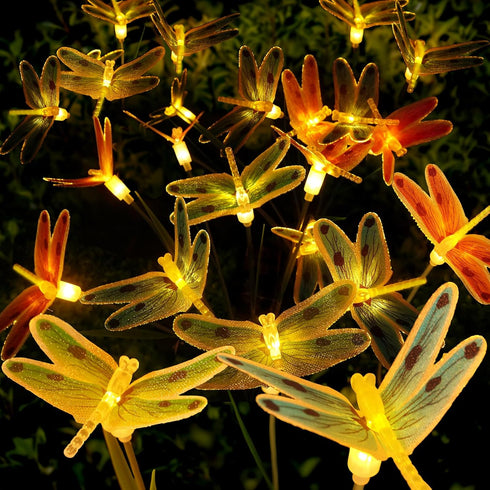 Solar Dragonfly Fairy Lights Outdoor Garden Decor 2 Pack, Newest Solar Swinging Firefly Animal Lights Yard Planter Patio Flowerbed Pathway Lawn De...