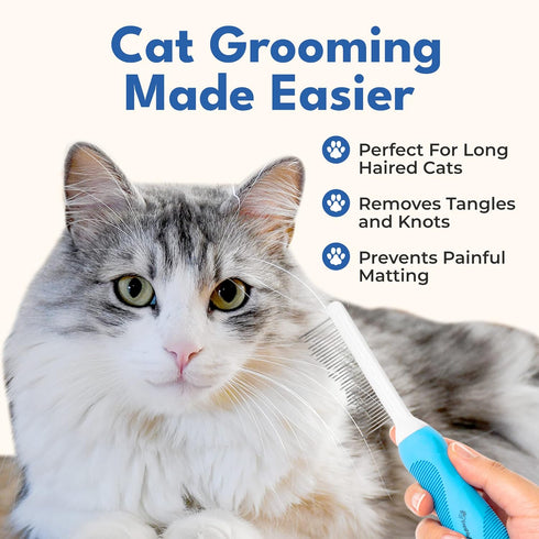 Dog & Cat Combs For Grooming Long Haired Cats & Dogs - Top Pet Detangler Brush For Long & Curly Hair - Comb Removes & Prevents Matted Fur - Perfec...