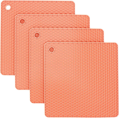 Smithcraft Silicone Trivets for Hot Dishes, Pots and Pans, Hot Pads for Kitchen, Orange Silicone Pot Holders Mats for Kitchen Quartz Counter Heat ...