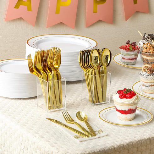 100 Gold Disposable Plastic Spoons, Heavy Weight Disposable Spoons Plastic Utensils for Parties, Weddings, Picnics, Big Event, Daily Use - BPA FRE...