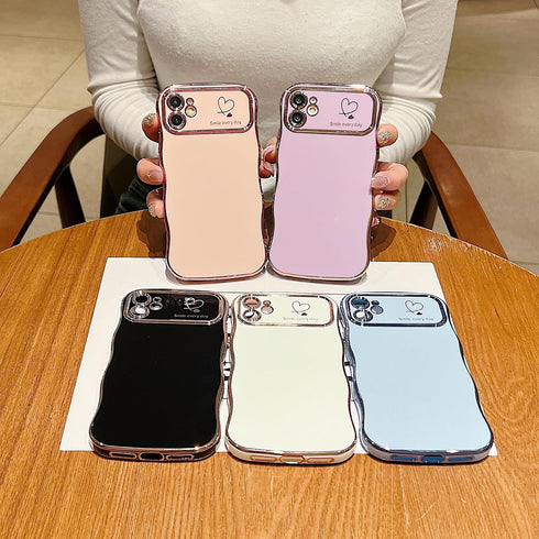 Compatible with iPhone 11 Case for Girls Women,Cute Curly Wavy Grip Design with Love Heart Pattern Case Plating Edge Full Camera Protection Soft S...
