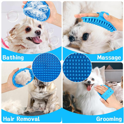 3PCS Dog Bath Brush, Dog Scrubber for Bath, Dog Bath Supplies, Dog Shampoo Brush with Adjustable Ring Handle, Bathing and Massaging Brush Christma...