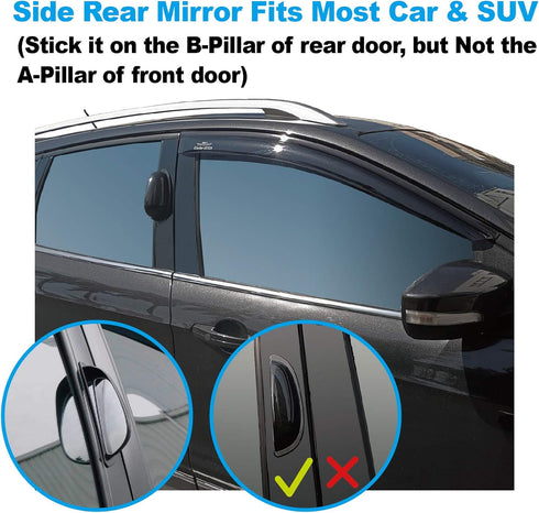 Car SUV Side View Mirror Wide Angle Blind Spot Mirror Auto Exterior Rearview Mirrors With Convex Clean Surface Stick on B-Pillar for Rear Seat Pas...