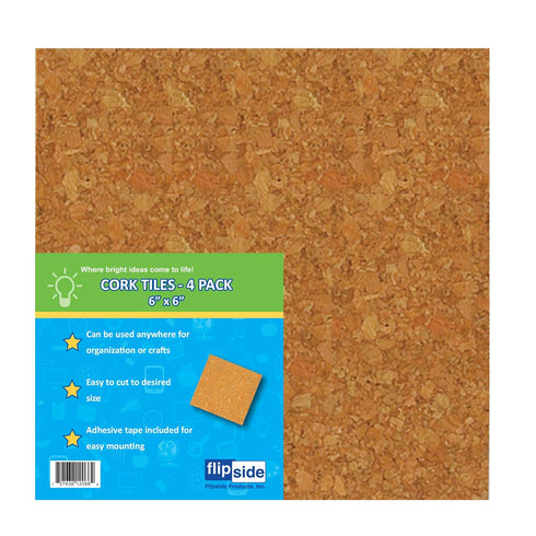 Flipside Cork Tiles, 6" x 6", Set of 4...