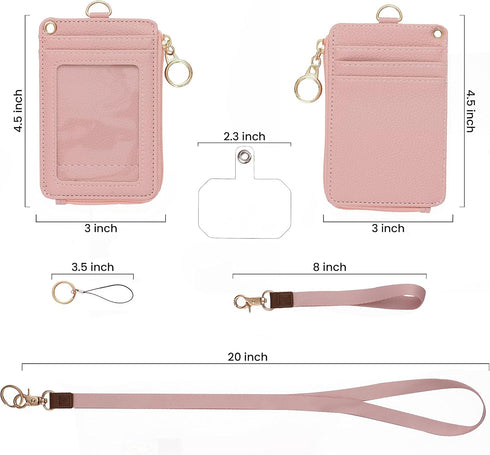 2-in-1 ID Badge Holder & Lanyard Wallet - Multi-Use Womens Small Wallet with Removable Wristlet & Neck Lanyard, Clear Window, 5 Card Slots, Phone ...