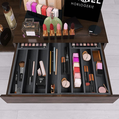 Ayiaren Kitchen Wood Utensil Tray Drawer Organizer, Wooden Cutlery Tray Silverware Drawer Divider 14.6"x9.5" Flatware Organizer Black Bamboo Silve...