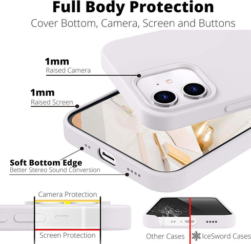 IceSword iPhone 12 Mini Case White, Thin Liquid Silicone Case, Matte Pure White, Soft Silk Microfiber Cloth, Gel Rubber Full Body, Cool Protective...