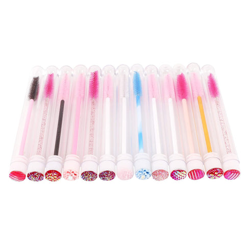 60 Pcs Pink Lash Disposable Mascara Brushes Diamond Eyelash Spoolies Makeup Brush Mascara Wand in Sanitary Tube Lash Supplies...
