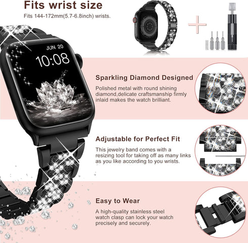 LELONG Compatible with Apple Watch Band 38mm 40mm 41mm Series 9 Series 8 7 6 5 4 3 2 1 SE Ultra, Bling Replacement Bracelet iWatch Band, Diamond R...