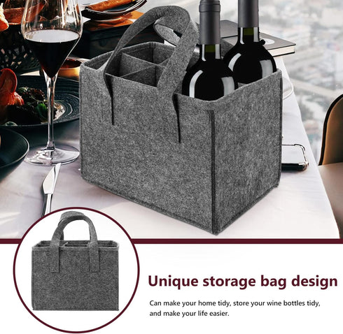 6 Bottle Wine Carrier Tote Reusable Grocery Bags for Travel Camping Picnic Wine Lover Vacation Picnic Dinner Party Storage Organizers Grey...