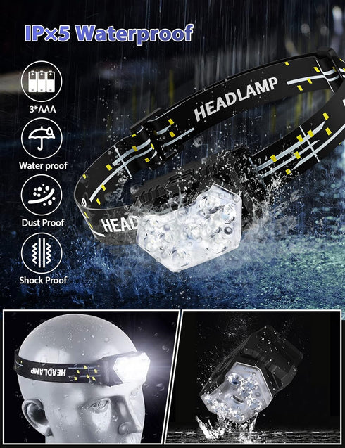2000 Lumen 9 LED Headlamp, Ultra Bright Head Lamp with 6 Modes, Lightweight Head with Adjustable Strap, IPX5 Waterproof Headlight Great for Campin...