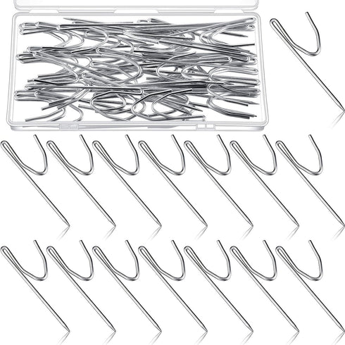 Jetec 50 Pieces Metal Drapery Pins Curtain Hooks Long 7 cm by 1. 8 cm Bulk Silver Stainless Steel Pleated Drapes Pin on Hooks with Clear Box for H...