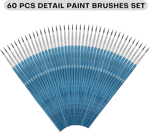 Fine Tip Paint Brushes,BWLKY 60Pcs Miniature Paint Brushes Fine Detail 00 Paint Brush Tiny Painting Brushes for Acrylic Oil Watercolor, Face Nail ...