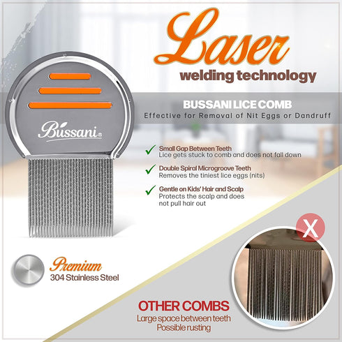 Bussani Lice Comb for Fine & Thick Hair | Lice Treatment | Nit Comb for Lice Eggs | Lice Brush | Peine para Piojos y Liendres para Niñas | Great f...