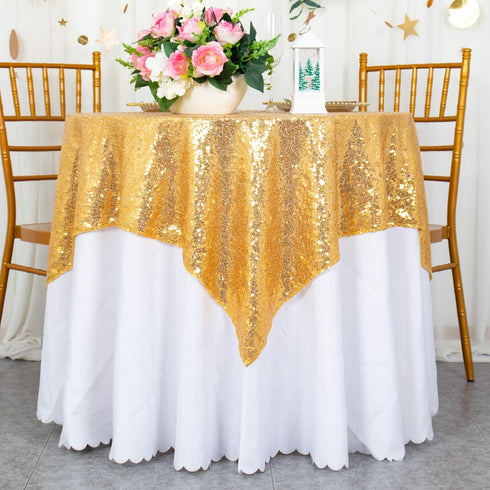 ShinyBeauty Sequin Tablecloth Table Linen Table Cover Table Overlays for Wedding Party Decor Backdrops ~1122S (54x54-Inch, Gold)...