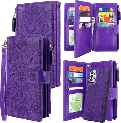 Harryshell Detachable Magnetic Zipper Wallet Leather Case with Cash Coin Pocket 12 Card Slots Holder Wrist Strap Lanyard for Samsung Galaxy A32 5G...