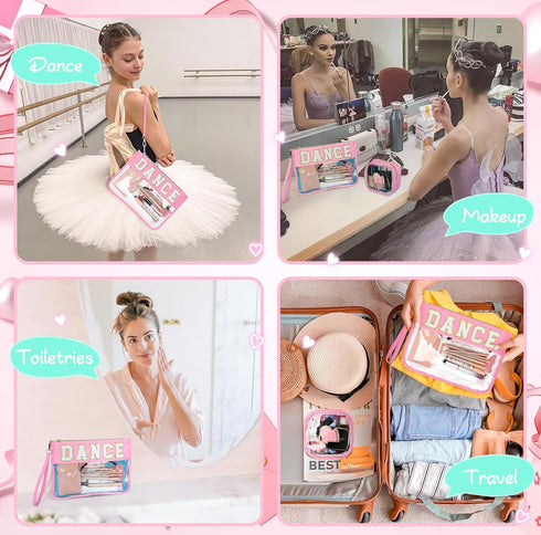2 Pcs Chenille Letter Clear Zipper Pouch for Travel Dance Gifts Clear Dance Makeup Bag Waterproof Cosmetic Pouch Clear Snack Bags Multipurpose Cos...
