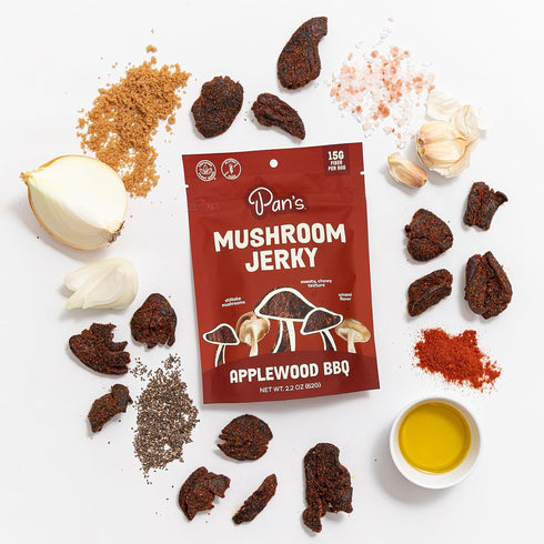 Pan's Mushroom Jerky, Organic, Vegan Snacks, Dried Mushrooms Shitake, Plant based Jerky, Meatless Jerky, Gluten Free, High in Fiber, with Applewoo...