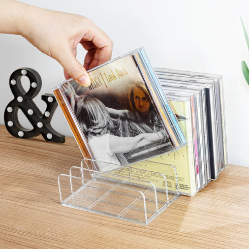 Vowcarol CD Holder 2 Pack, Clear Acrylic CD Organizers, CD Display Rack Holds up to 14 Standard CD Cases for Media Shelf Storage and Organization...