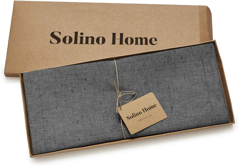 Solino Home Linen Table Runner 120 Inches Long - Athena, 100% Pure Linen Charcoal Grey 14 x 120 Inch Table Runner for Dining, Halloween...