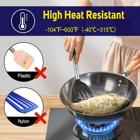 HOTEC Heat Resistant Silicone Slotted Solid Turner Spatula, Kitchen Spatula set?Cooking utensils for Nonstick Cookware, BPA Free,Dishwasher Safe...