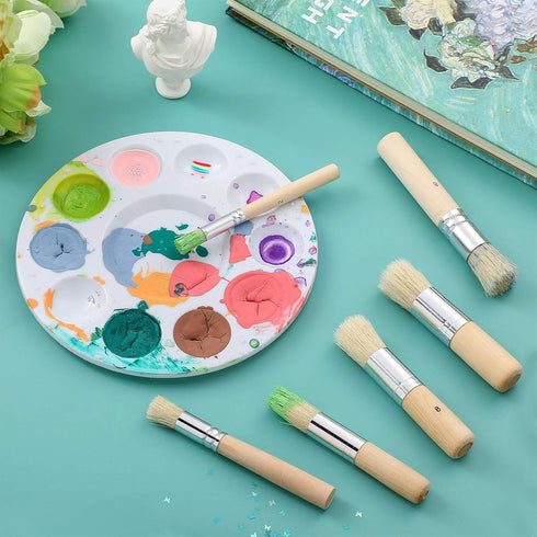 6 Pieces Wooden Stencil Brushes Pure Natural Bristle Template Paint Brushes Painting Bristle Brushes for Acrylic Oil Watercolor Art Painting Stenc...
