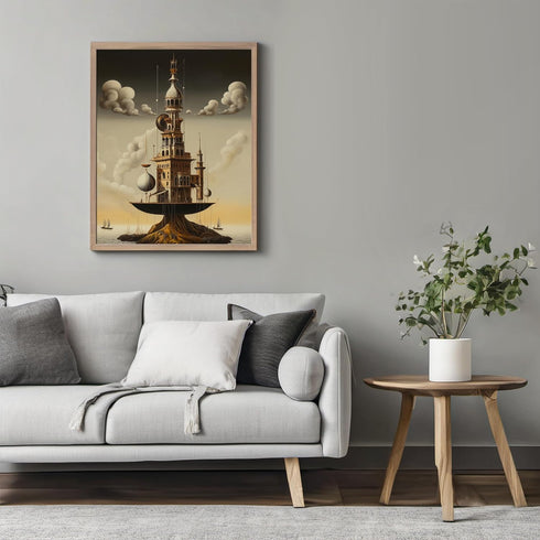 Posterizer 1 pcs-rustic futuristic steampunk flying building-Abstract & Modern Art-Fantasy & Fiction Art-Gift for Art Lovers-Decor for Home & Offi...