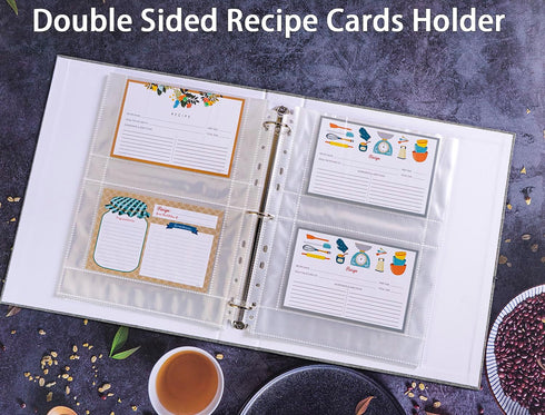 A4 3 Ring Binder Recipe Card Holder Book with 30 Pack 4x6 Inch Recipe Card Protector Pages, Linen Hardcover Organization Book for Recipe Cards?120...