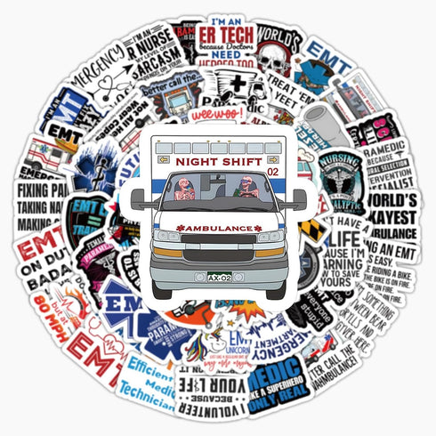 100pcs Emergency Medical Technician Stickers, EMT Paramedic Stickers, Funny Vinyl Decals for Kids Helmet Water Bottles Cars Phone Laptop Journal N...