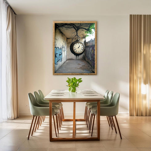 Posterizer-surreal street art scene-melting classic clock -1-Abstract & Modern Art Gift for Street Art, Mural Fans Living Room Bedroom Decor- unfr...
